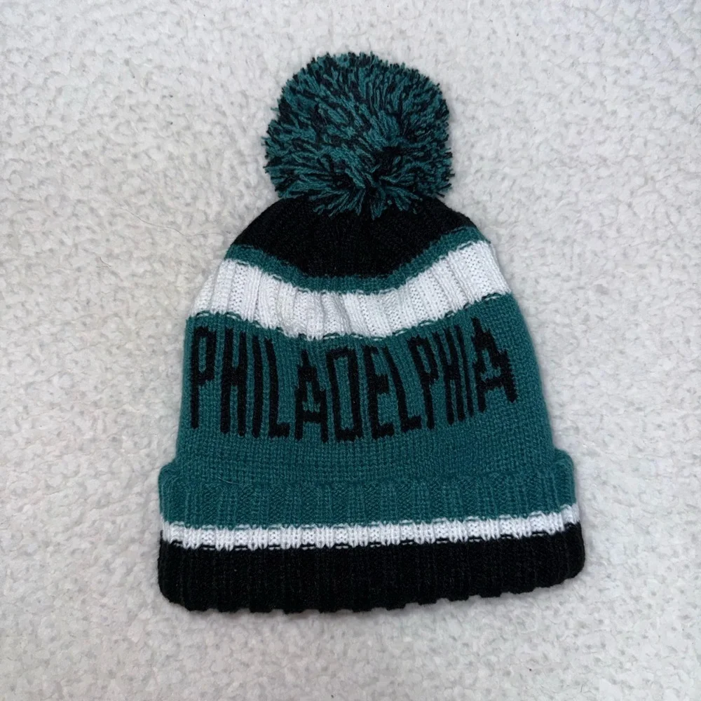 NWT Philadelphia Toddler Pom-Pom Beanie - Teal, Black, and White